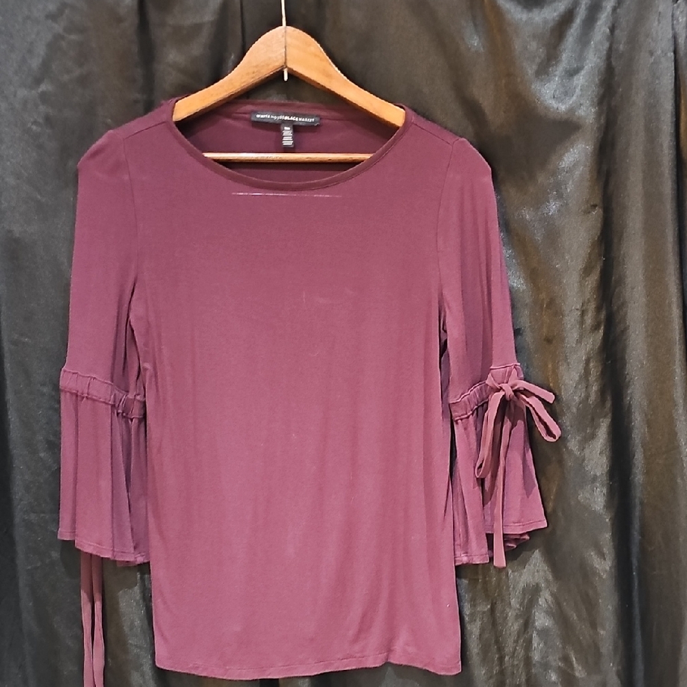 White House Black Market Maroon Tie Sleeve Blouse